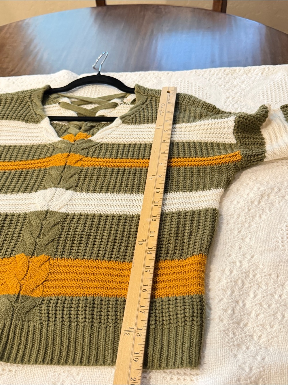 FCT with Love Striped Sweater Medium Olive Mustard Cream V-Neck Boho - Picture 5 of 8